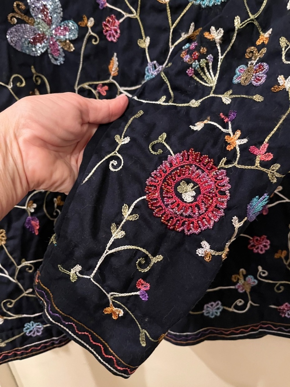 Quacker Favtory Embroidered / Embellished Black Floral Button-Up Jacket - Picture 13 of 14